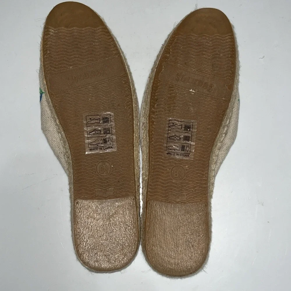 Soludos Ibiza Embroidered Mule Womens Size 8.5 Espadrille Flats Floral Tan Boho